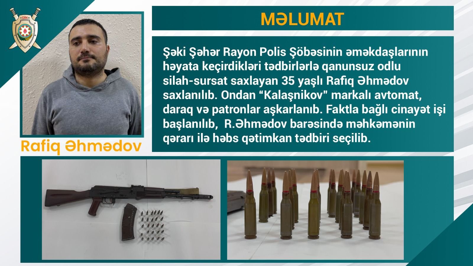 Şəkidə avtomat gizlədən şəxs saxlanılıb